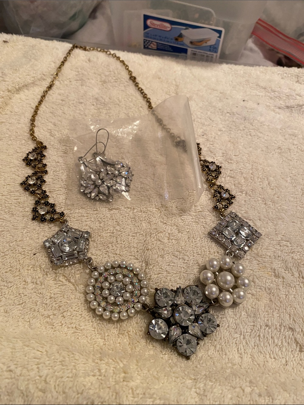 Crystal & Pearl Statement Necklace and Earrings - Sparkling Silver Accents